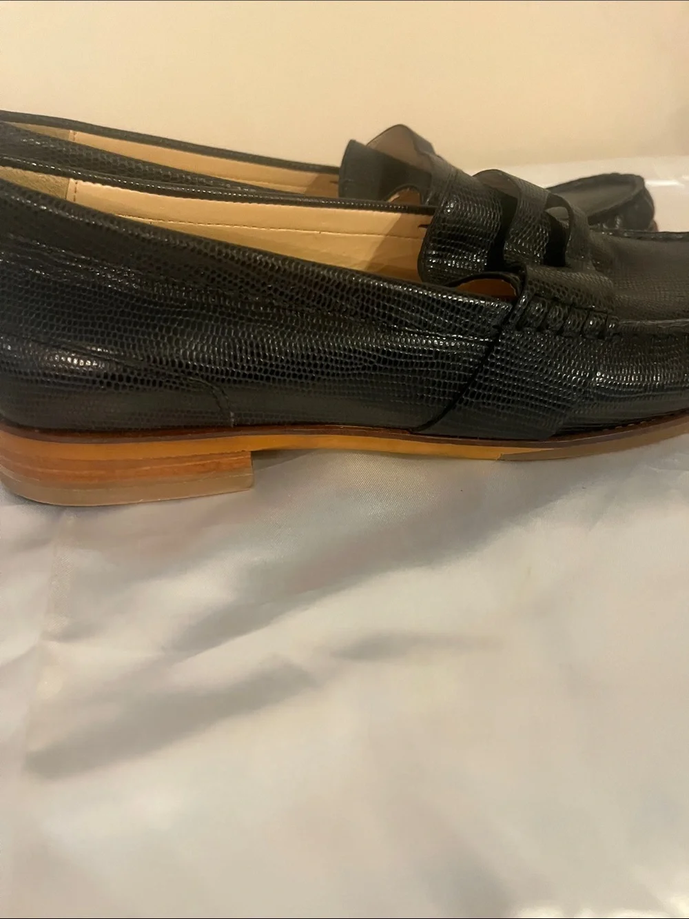 Cole Haan Black Lizard-Embossed Leather Penny Loafers